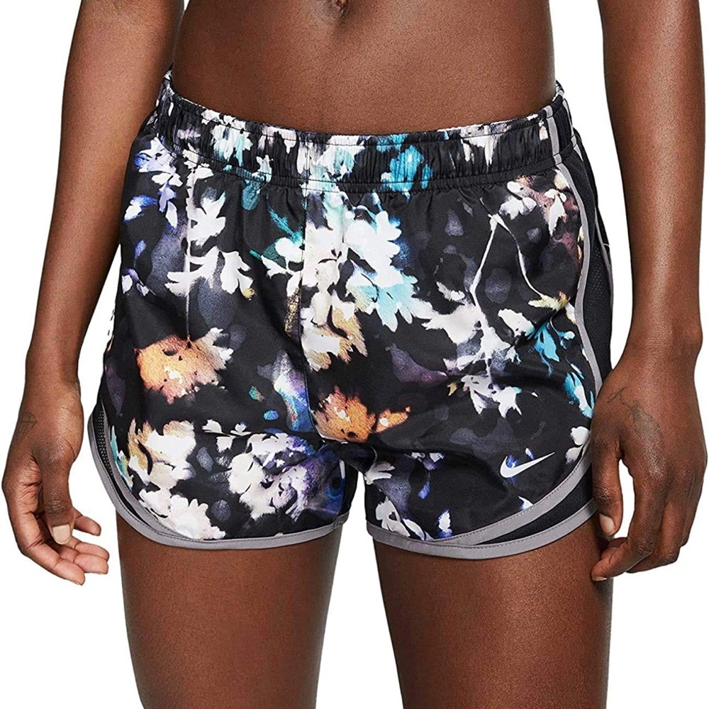 Womens Black Floral Nike Running Shorts, Small